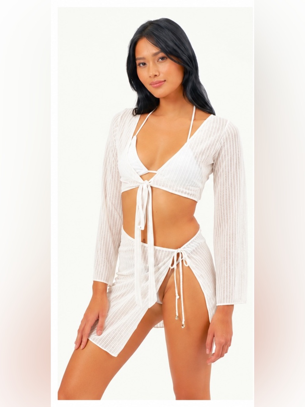Blackbough Kiki Coverup Set White Size S Sheer Mesh Tie Front Skirt